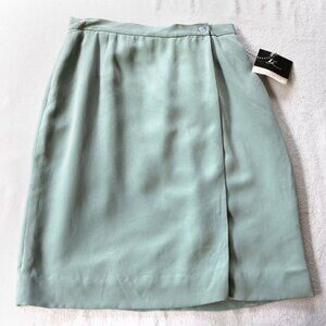 Vintage 80s Seafoam Green Silk Midi Skirt | Quiet Luxury Office Siren